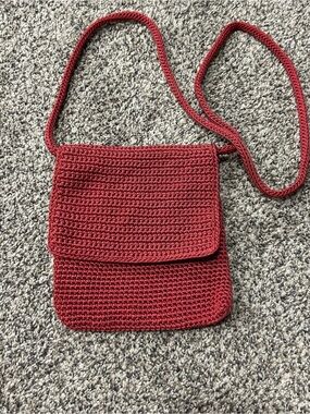 THE SAK Red Small Crossbody Flap Crochet Bag Purse Knit Cottage